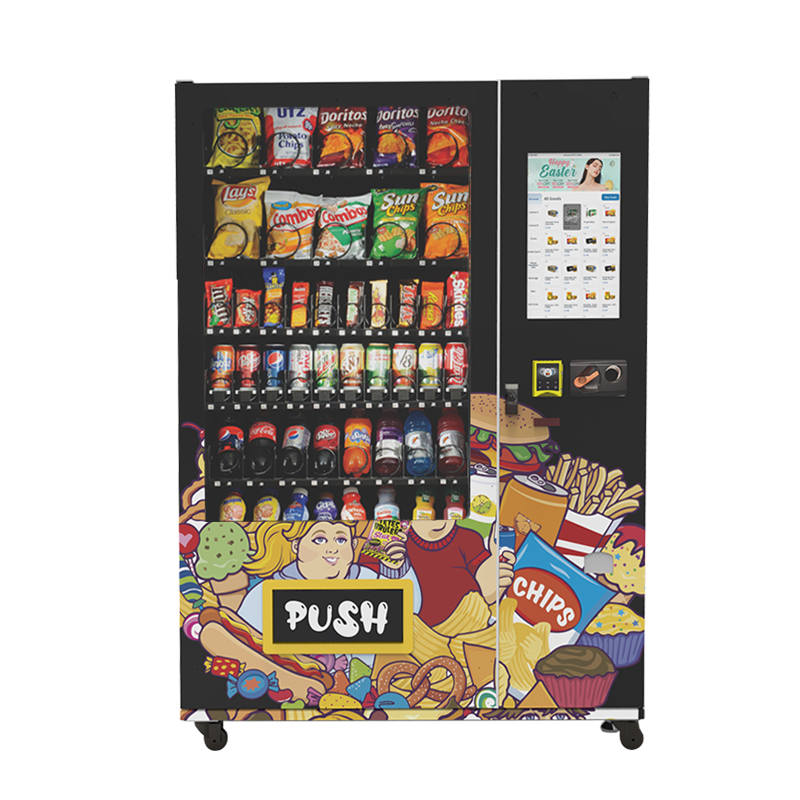 with touch screen vending machine for foods and drinks