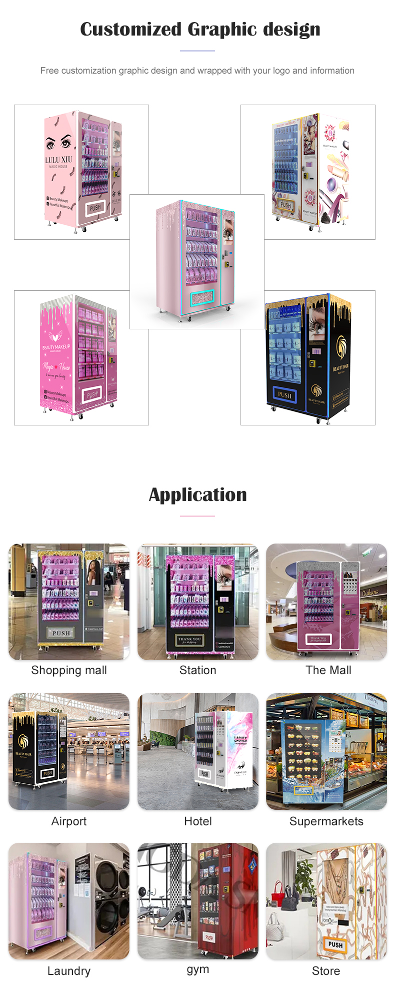 with touch screen vending machine for foods and drinks